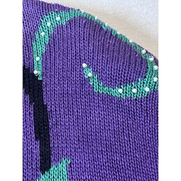 80's Vtg Crew Neck Sweater Colorful Floral Embroidery & Bead Embellished Women M - Picture 7 of 8